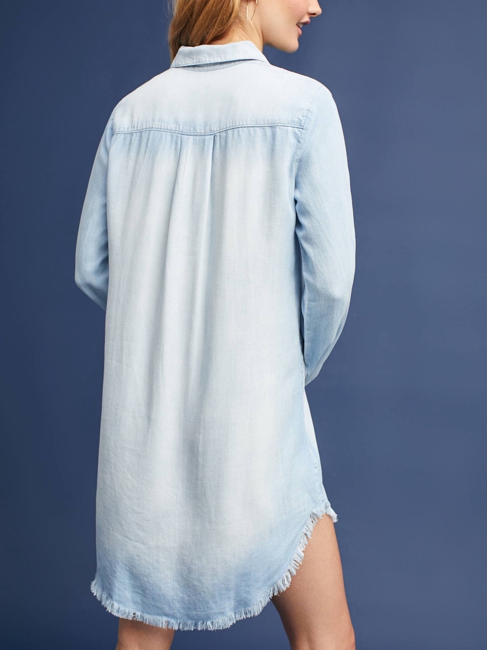 Anthropologie Cloth & Stone Denim Shirt Dress Frayed Hem Long Sleeve Size M - Picture 2 of 8